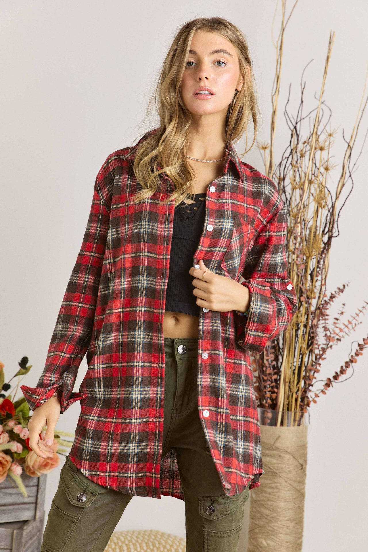 BUTTON DOWN FLANNEL SHIRT: RED