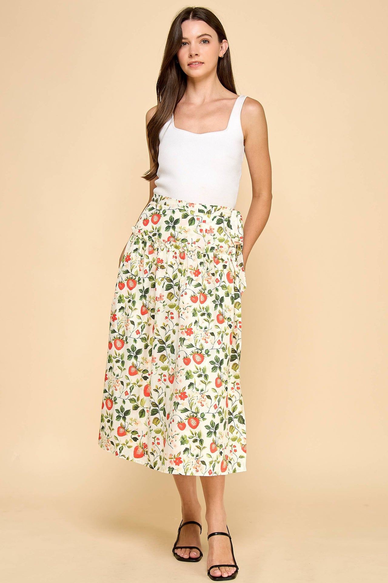 Strawberry Print High Waist Ruffle Detail Skirt