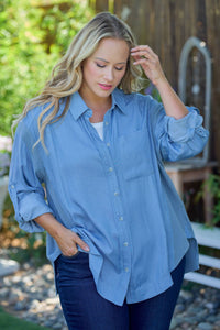 Thumbnail for Plus Breezy Denim-Blue Button-Up
