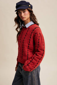Thumbnail for Textured Jacquard Knit Crew Sweater