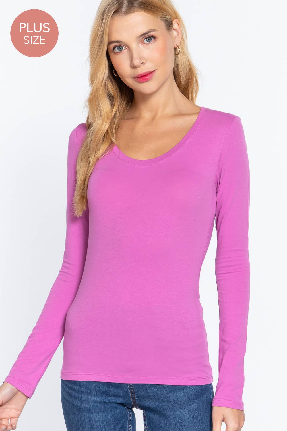 [PLUS SIZE] Long Sleeve Scoop Neck Top
