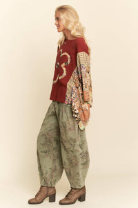 Thumbnail for PLUS BOHO PATCHWORK KNIT TOP WITH FLOWER