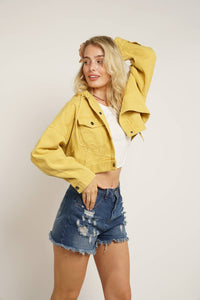 Thumbnail for Plus Cropped Denim Jacket:  Mustard