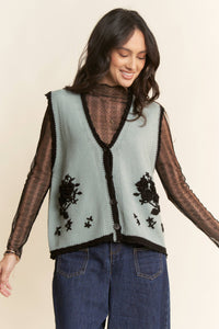 Thumbnail for FLORAL EMBROIDERED LACE SWEATER KNIT VEST TOP