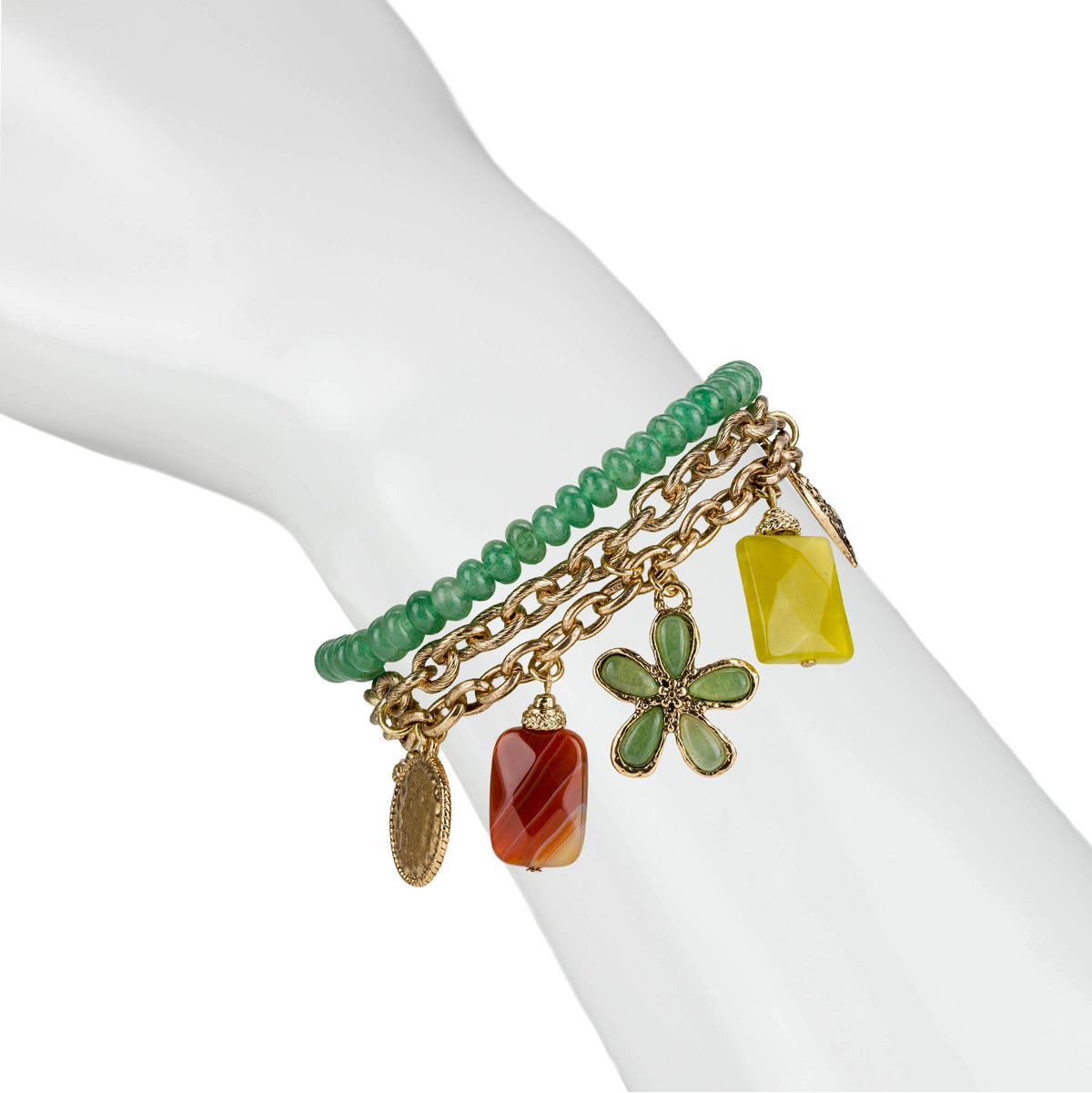 3 Strand Charm Bracelet - Stone Inlay Collection