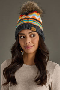 Thumbnail for Black & Colorful Patterned Pom Hat
