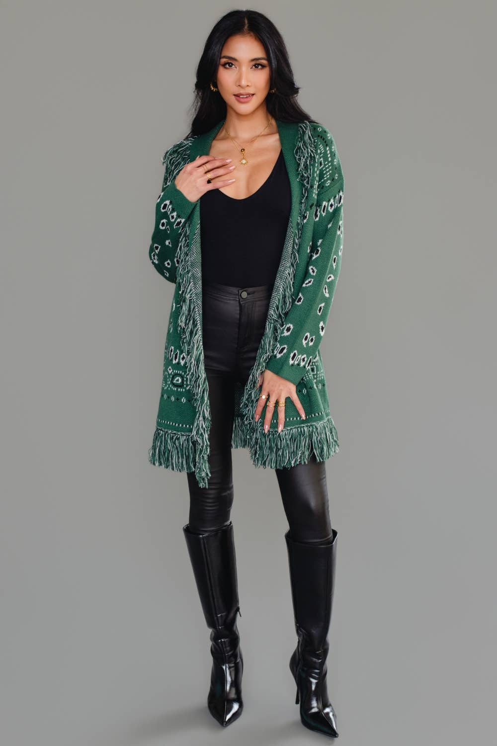 Green Bandana Fringe Cardigan