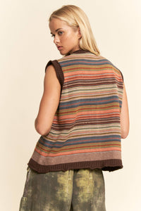 Thumbnail for Multicolor Striped Button-Front Sweater Vest
