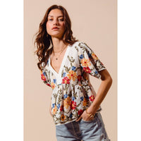 Thumbnail for FLORAL EMBROIDERED BABY DOLL BLOUSE TOP