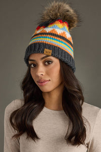 Thumbnail for Black & Colorful Patterned Pom Hat