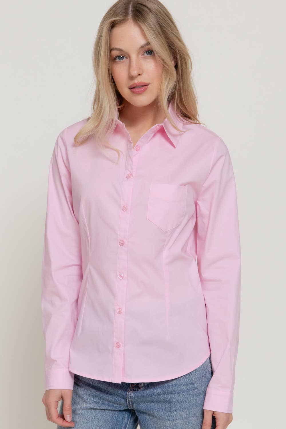Long Sleeve Button Down Stretch Poplin Shirt