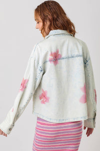 Thumbnail for Floral Printed Denim Shacket