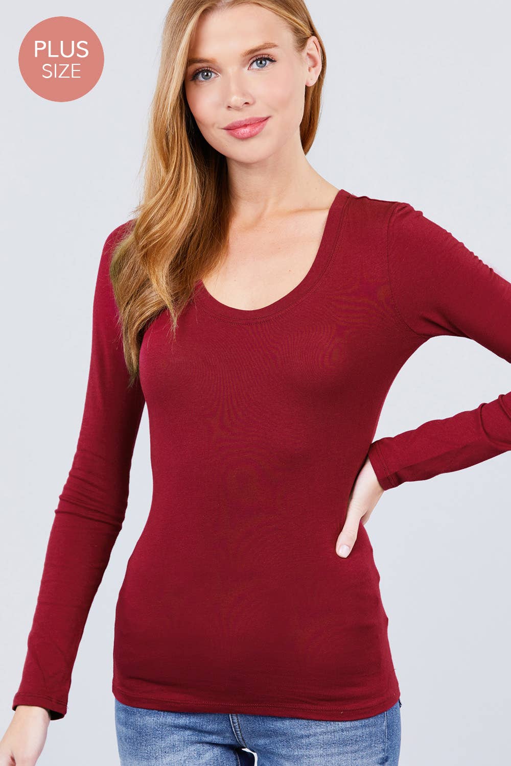 [PLUS SIZE] Long Sleeve Scoop Neck Top