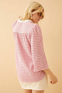 Thumbnail for The Rosalie Top, Embroidered Gingham Blouse