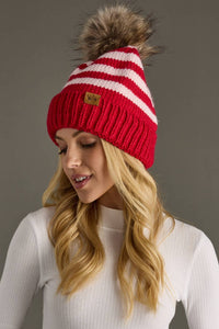 Thumbnail for Red & Pink Striped Pom Hat