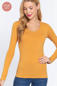 Thumbnail for [PLUS SIZE] Long Sleeve Scoop Neck Top