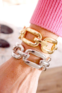 Thumbnail for Chunky Chain Statement Stretchy Bangle Bracelet in gold or silver tone
