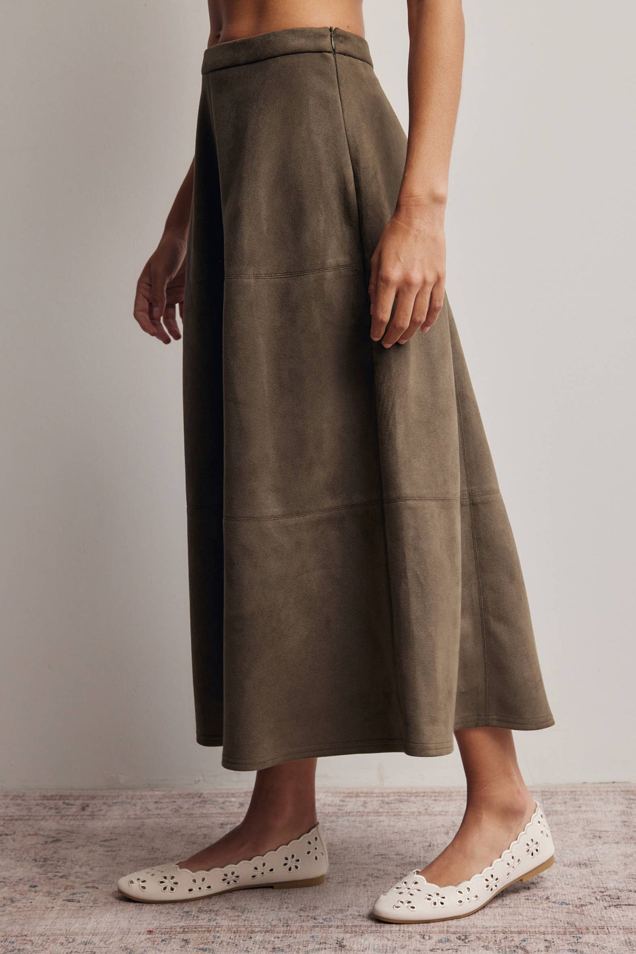 Stretched Suede A-Line Midi Skirt FSK0023