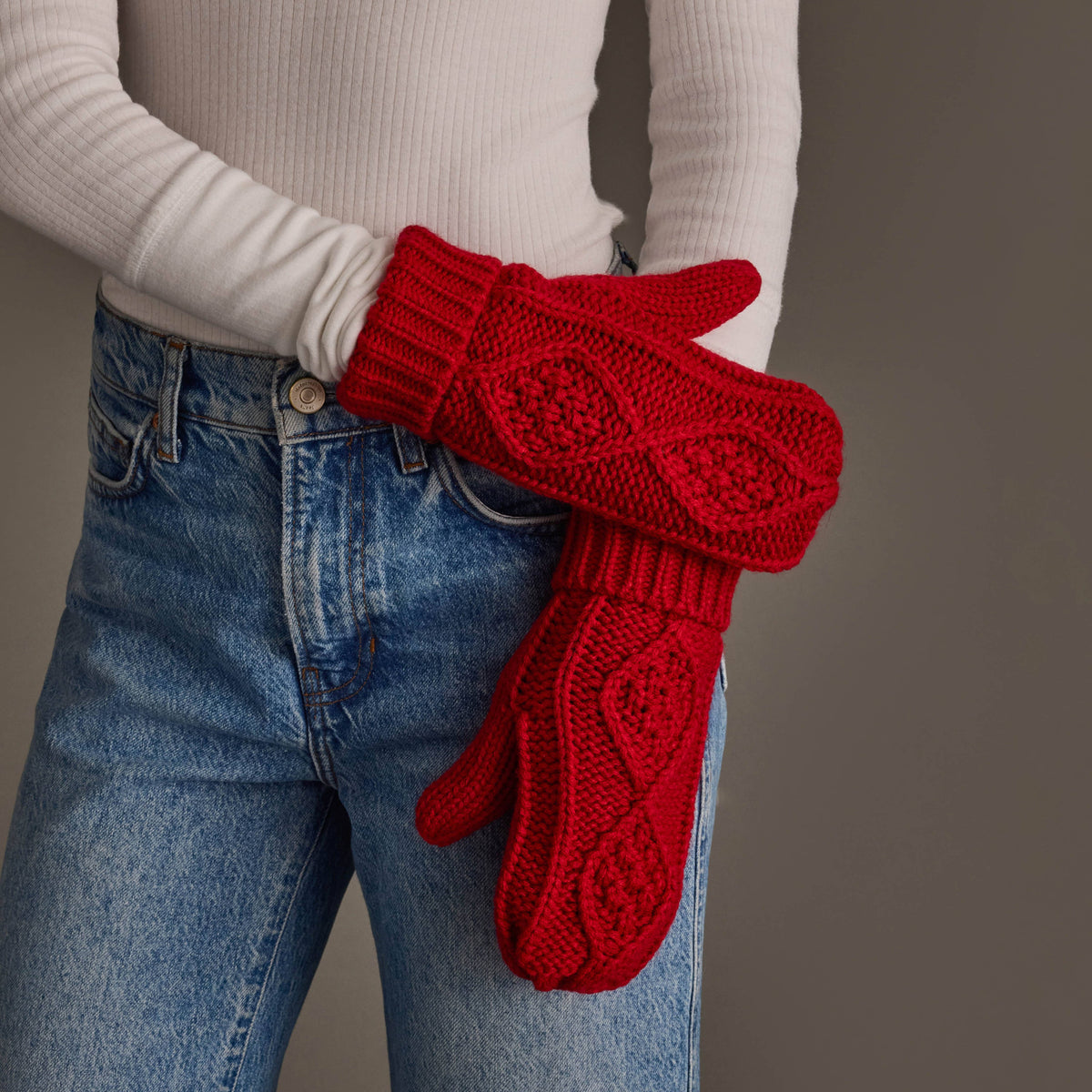 Red Cable Knit Mittens