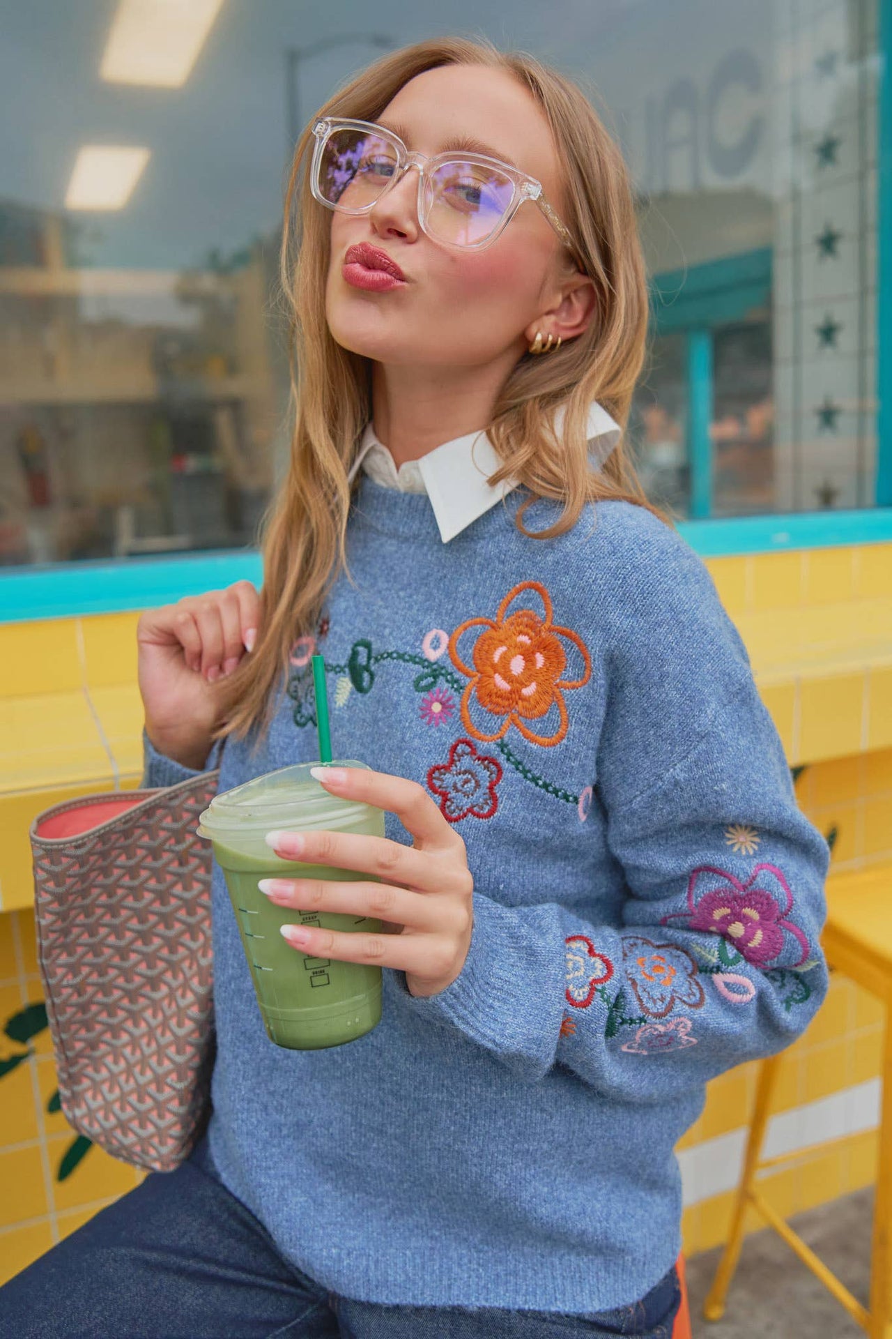 FLORAL EMBROIDERY PULLOVER SWEATER MSW10963