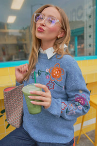 Thumbnail for FLORAL EMBROIDERY PULLOVER SWEATER MSW10963