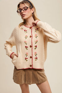 Thumbnail for Floral Embroidered Button-Up Cardigan LSW0979