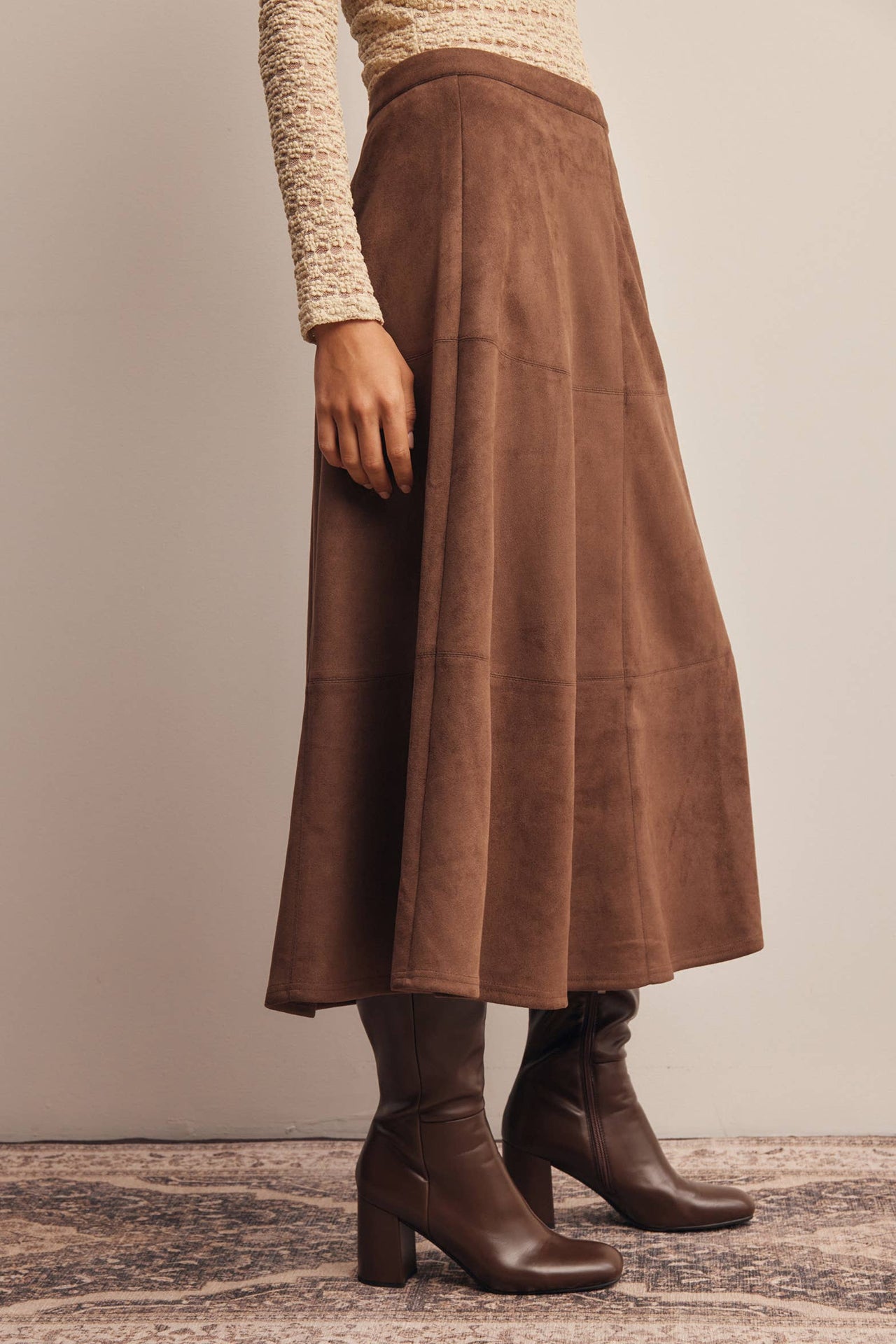 Stretched Suede A-Line Midi Skirt FSK0023