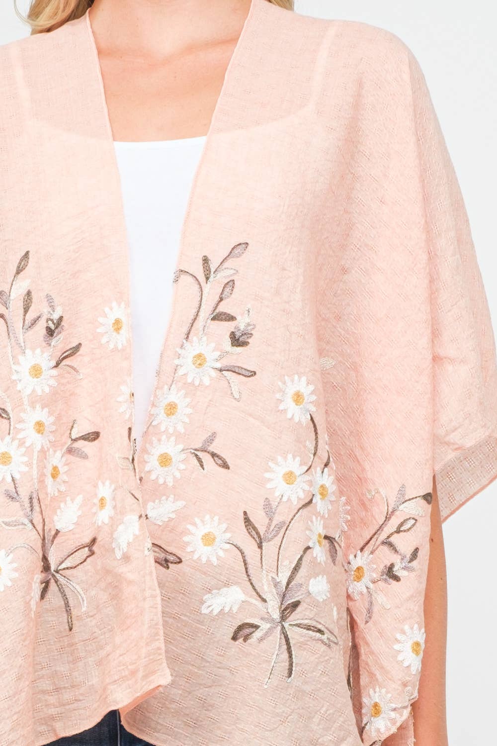 Alicia Daisy Embroidered Kimono- Salmon