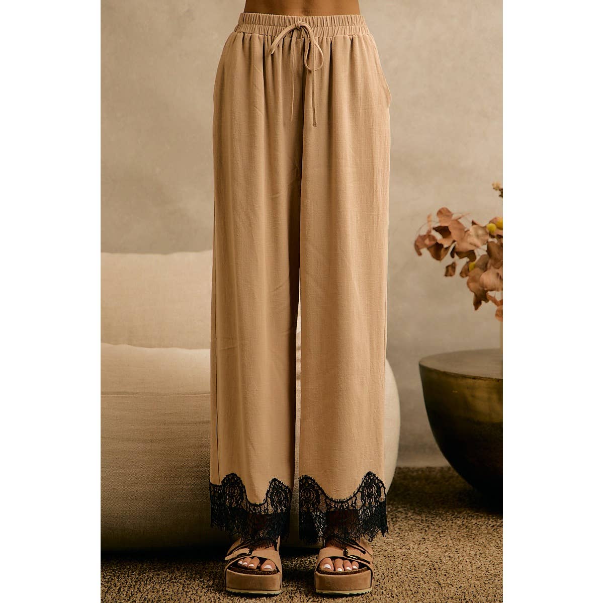 The Odette Lace Trim Linen Pants