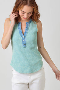 Thumbnail for Washed Sleeveless Henley TankTop