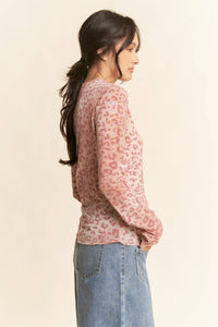Thumbnail for Women’s pink leopard print long sleeve mesh top