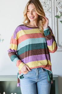 Thumbnail for Multi-color Stripe Top with a Roundneck and Slits