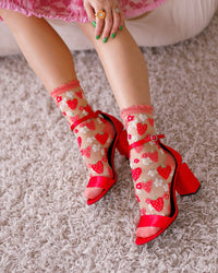 Thumbnail for Strawberry Daisy Ruffle Sheer Crew Sock