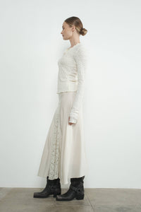 Thumbnail for Elegant Cream Lace Long-Sleeve Top with Ruffle Details and U-Neckline