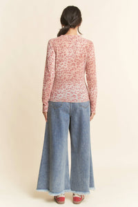 Thumbnail for Women’s pink leopard print long sleeve mesh top