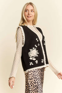 Thumbnail for FLORAL EMBROIDERED LACE SWEATER KNIT VEST TOP