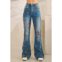 Thumbnail for WASHED STRAWBERRY EMBROIDERED DENIM PANTS