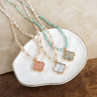 Thumbnail for Short Beaded Clover Pendant Necklace with Semi-Precious Stone Beads