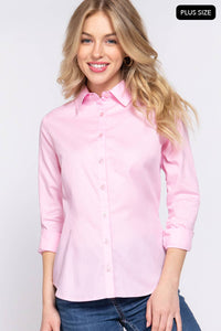 Thumbnail for [PLUS SIZE] Long Sleeve Button Down Stretch Poplin Shirt
