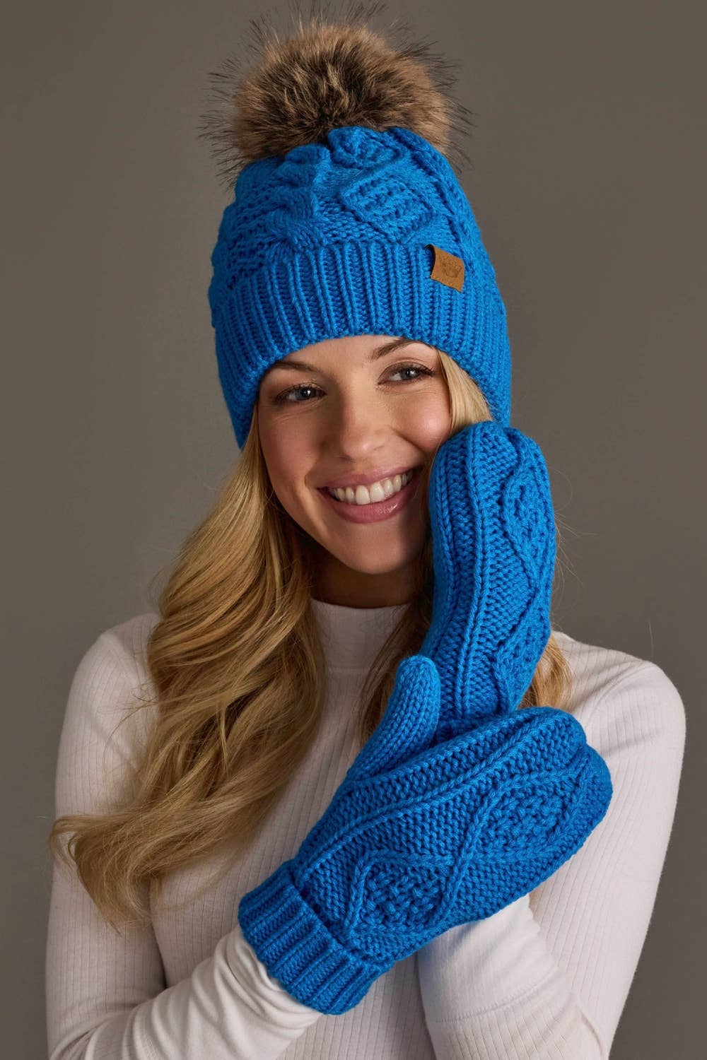 Blue Cable Knit Mittens