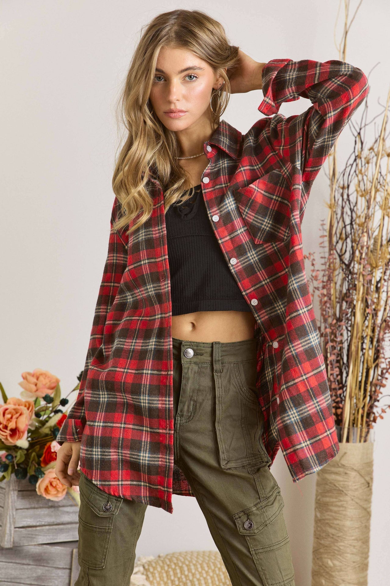 BUTTON DOWN FLANNEL SHIRT: RED