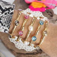 Thumbnail for Jeweled Golden Bangle - with Faceted glass oval colorful jewels