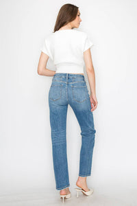 Thumbnail for WESTERN DETAILING HIGH RISE STRAIGHT LEG JEANS