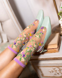 Thumbnail for Heart Floral Sheer Crew Sock