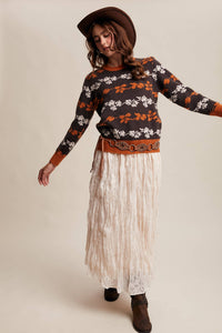 Thumbnail for Floral Jacquard Knit Muted Rose Pullover Sweater