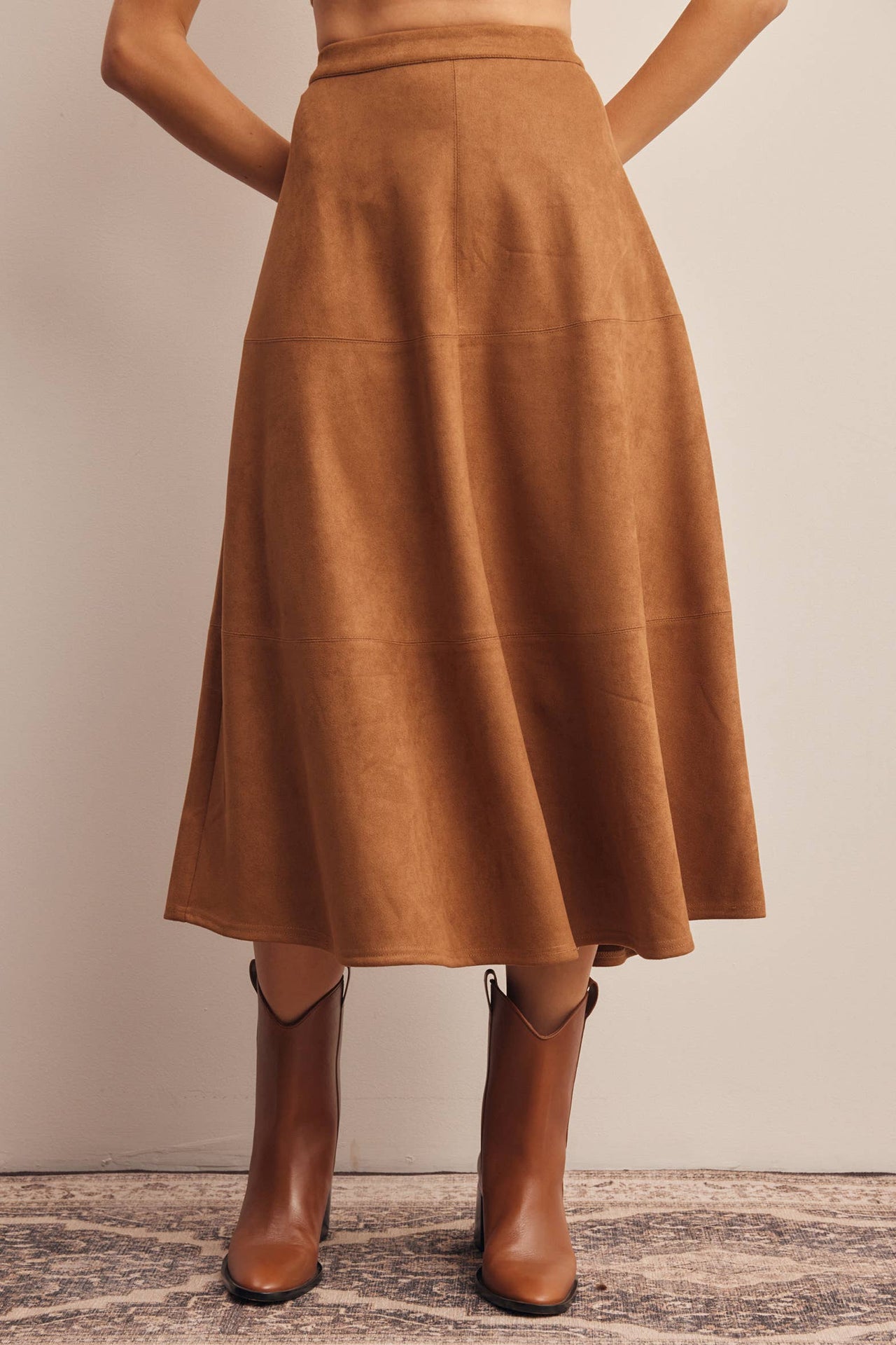 Stretched Suede A-Line Midi Skirt FSK0023
