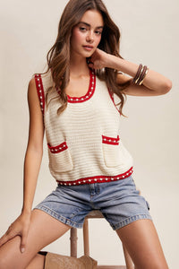 Thumbnail for Contrast Trim Sleeveless Knit Top