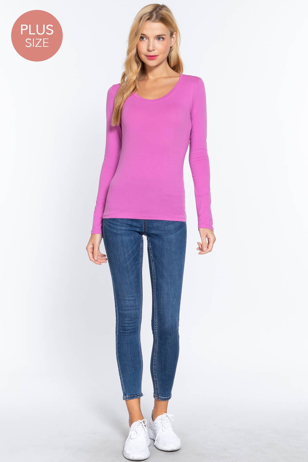 [PLUS SIZE] Long Sleeve Scoop Neck Top