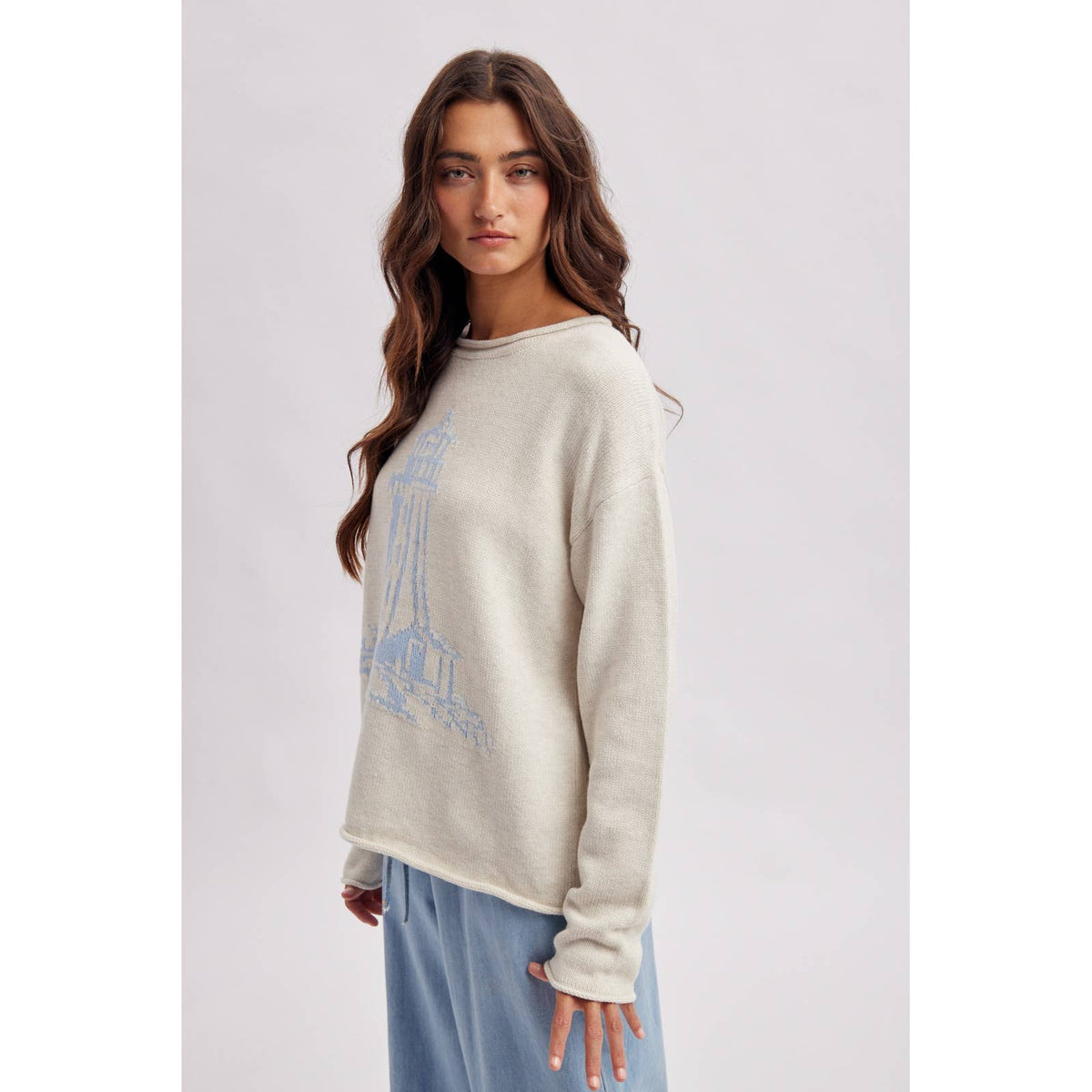 LIGHTHOUSE COASTAL GRAPHIC COZY SWEATER / WL26-13217
