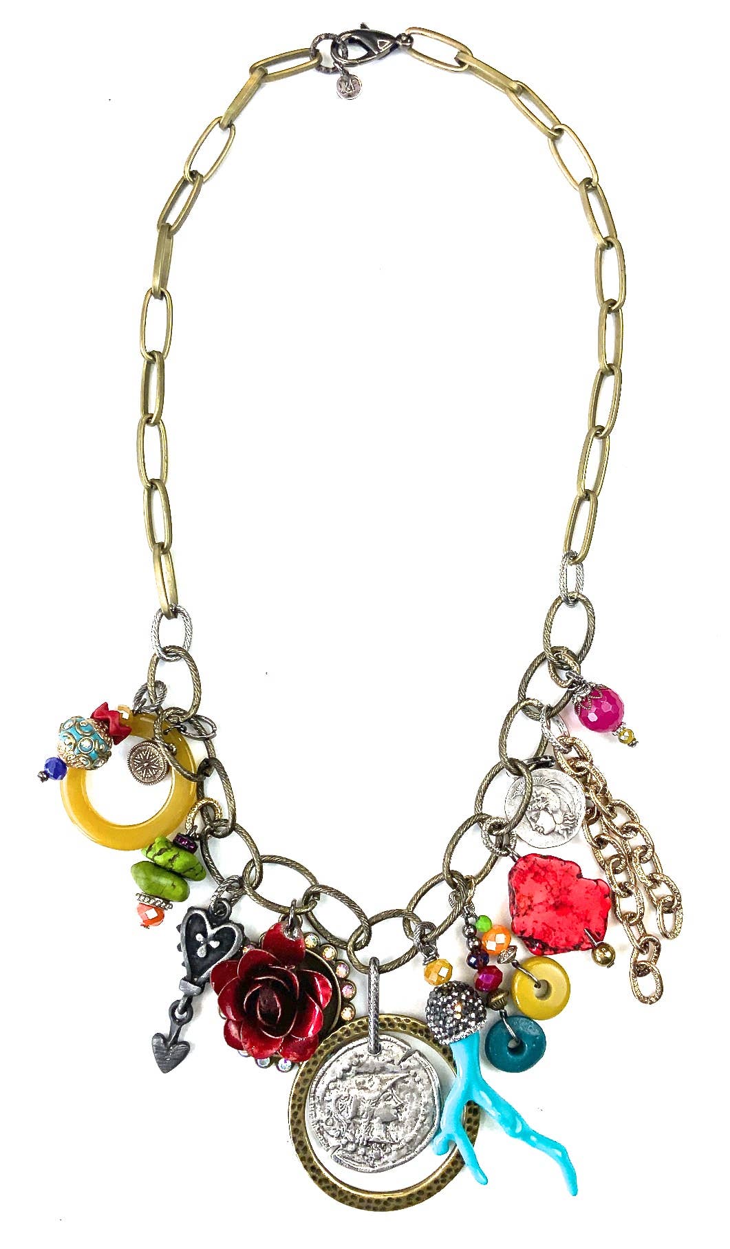 NK-Chunky Chains with Mixed Charm Dangles Pendant Necklace